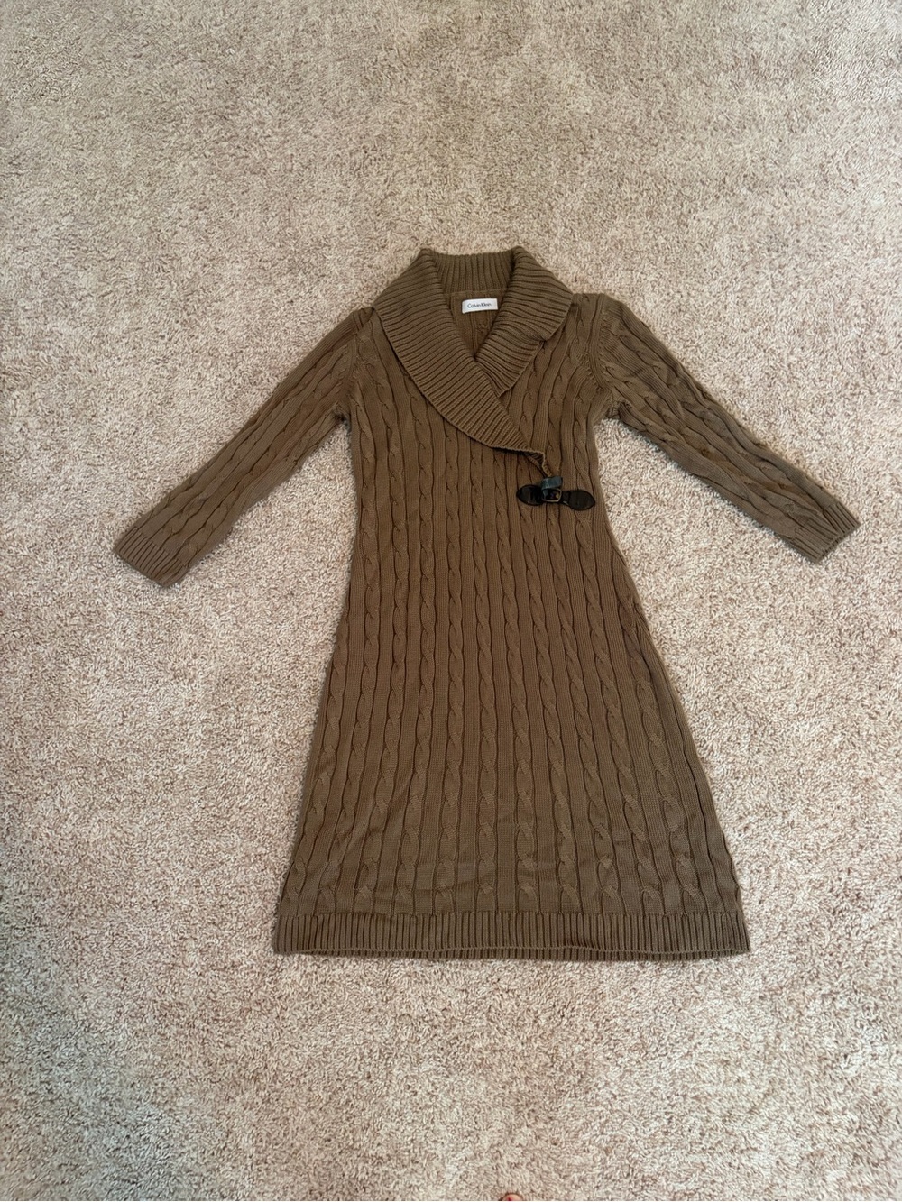 Calvin Klein Dress Women Medium Brown Toggle Wrap Cable Knit Sweater Classic